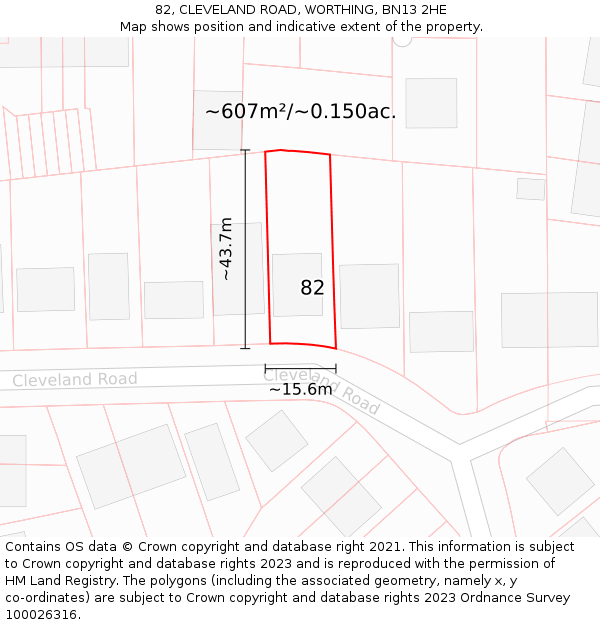 82, CLEVELAND ROAD, WORTHING, BN13 2HE: Plot and title map