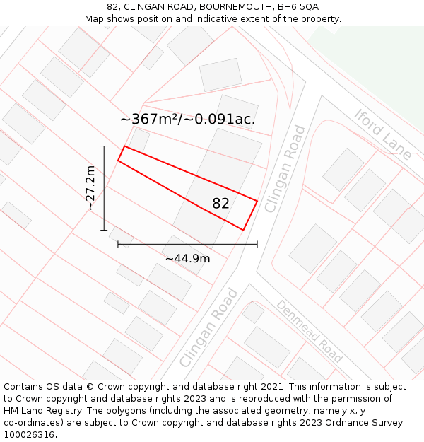 82, CLINGAN ROAD, BOURNEMOUTH, BH6 5QA: Plot and title map