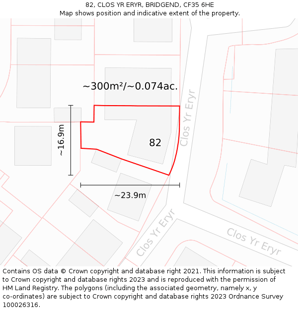 82, CLOS YR ERYR, BRIDGEND, CF35 6HE: Plot and title map