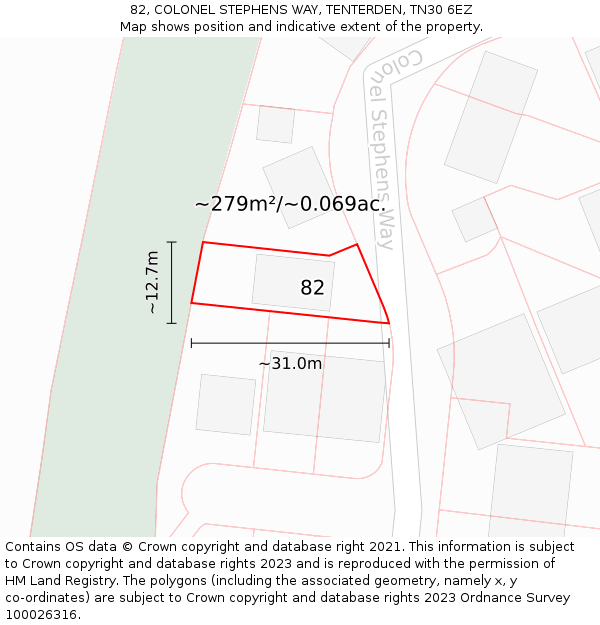 82, COLONEL STEPHENS WAY, TENTERDEN, TN30 6EZ: Plot and title map