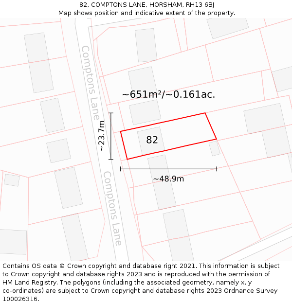 82, COMPTONS LANE, HORSHAM, RH13 6BJ: Plot and title map
