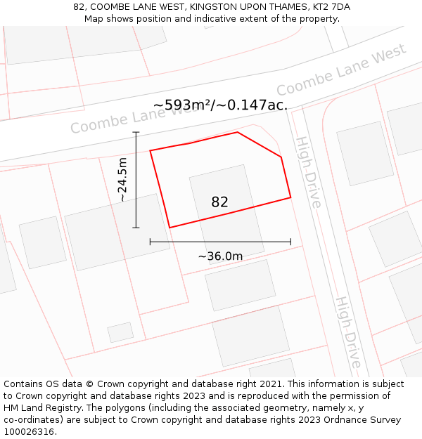 82, COOMBE LANE WEST, KINGSTON UPON THAMES, KT2 7DA: Plot and title map