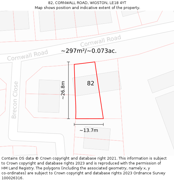 82, CORNWALL ROAD, WIGSTON, LE18 4YT: Plot and title map
