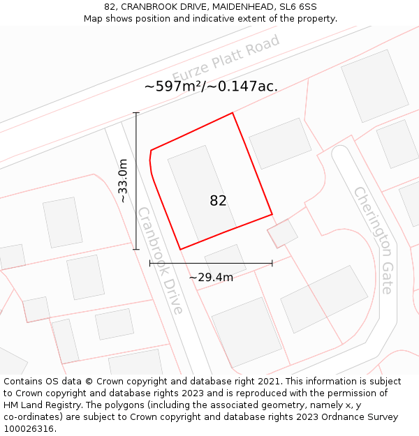 82, CRANBROOK DRIVE, MAIDENHEAD, SL6 6SS: Plot and title map