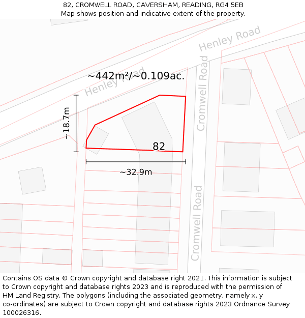 82, CROMWELL ROAD, CAVERSHAM, READING, RG4 5EB: Plot and title map