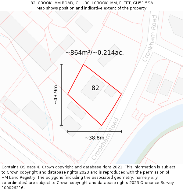 82, CROOKHAM ROAD, CHURCH CROOKHAM, FLEET, GU51 5SA: Plot and title map
