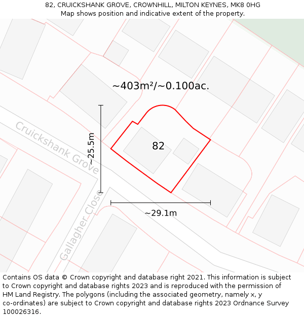 82, CRUICKSHANK GROVE, CROWNHILL, MILTON KEYNES, MK8 0HG: Plot and title map