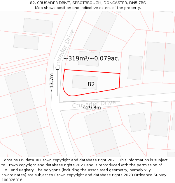 82, CRUSADER DRIVE, SPROTBROUGH, DONCASTER, DN5 7RS: Plot and title map
