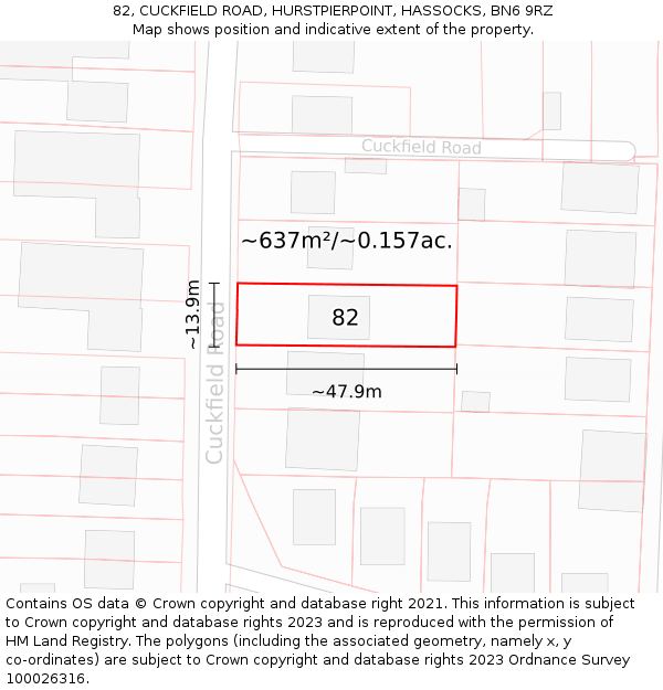 82, CUCKFIELD ROAD, HURSTPIERPOINT, HASSOCKS, BN6 9RZ: Plot and title map