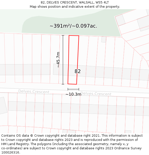 82, DELVES CRESCENT, WALSALL, WS5 4LT: Plot and title map