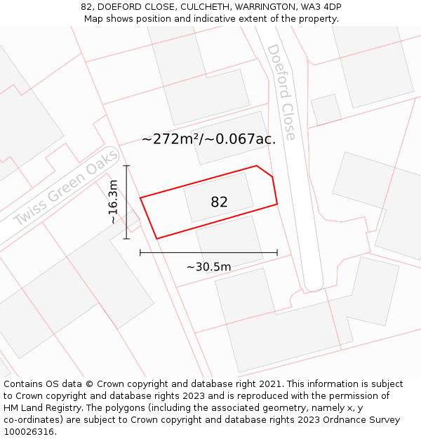 82, DOEFORD CLOSE, CULCHETH, WARRINGTON, WA3 4DP: Plot and title map