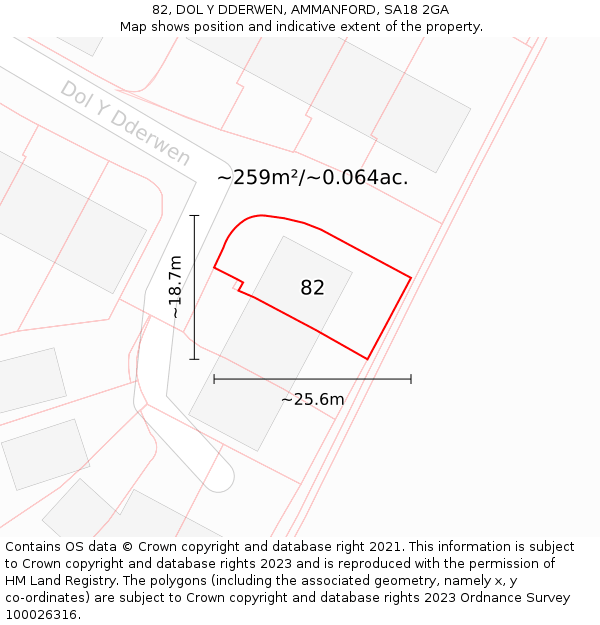 82, DOL Y DDERWEN, AMMANFORD, SA18 2GA: Plot and title map