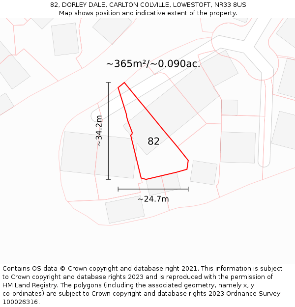 82, DORLEY DALE, CARLTON COLVILLE, LOWESTOFT, NR33 8US: Plot and title map