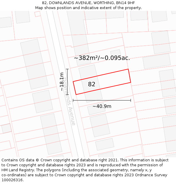 82, DOWNLANDS AVENUE, WORTHING, BN14 9HF: Plot and title map