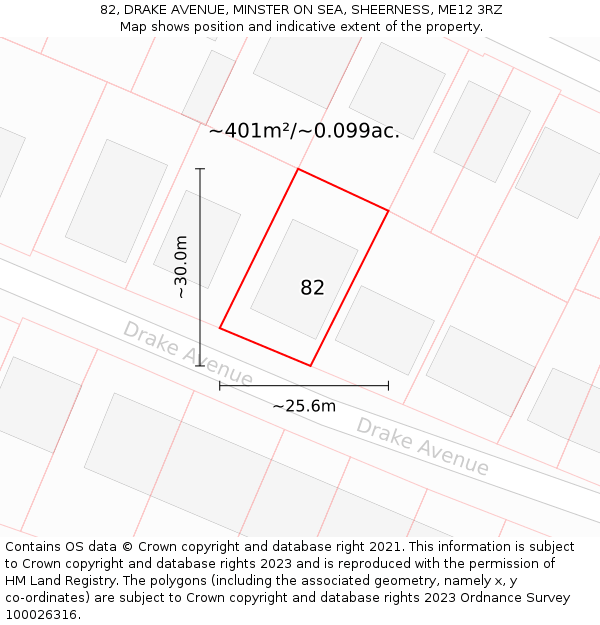 82, DRAKE AVENUE, MINSTER ON SEA, SHEERNESS, ME12 3RZ: Plot and title map
