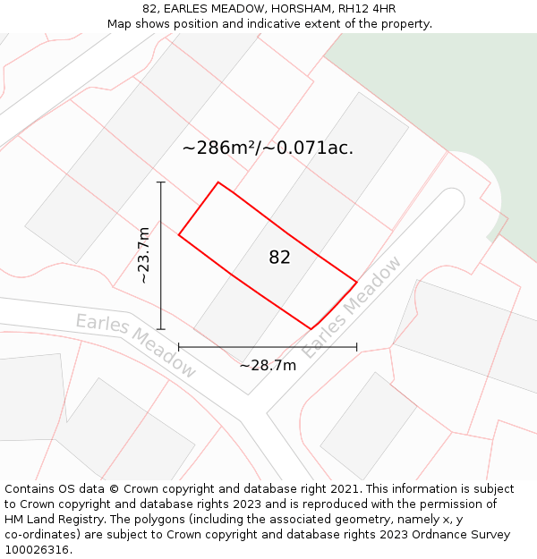 82, EARLES MEADOW, HORSHAM, RH12 4HR: Plot and title map