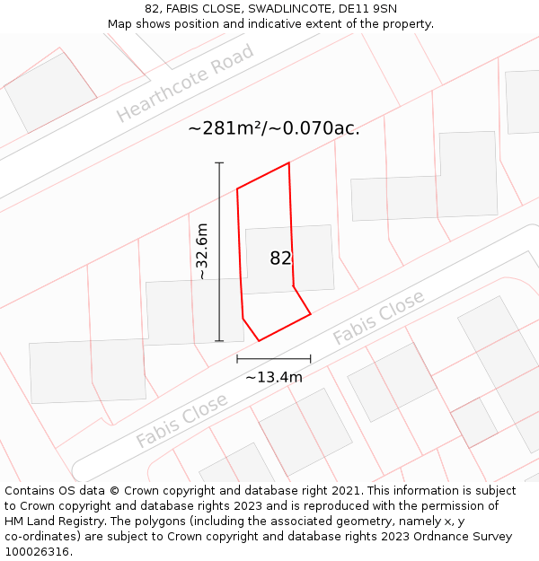 82, FABIS CLOSE, SWADLINCOTE, DE11 9SN: Plot and title map