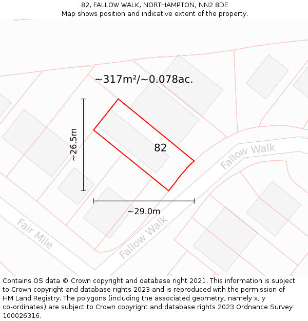 82, FALLOW WALK, NORTHAMPTON, NN2 8DE: Plot and title map