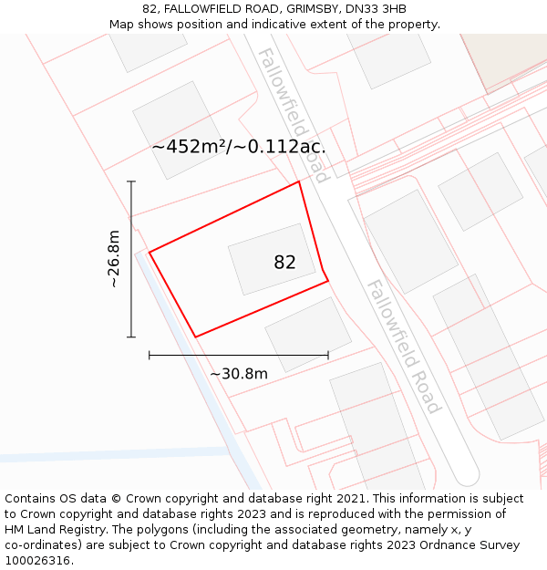82, FALLOWFIELD ROAD, GRIMSBY, DN33 3HB: Plot and title map