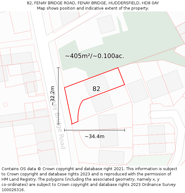 82, FENAY BRIDGE ROAD, FENAY BRIDGE, HUDDERSFIELD, HD8 0AY: Plot and title map