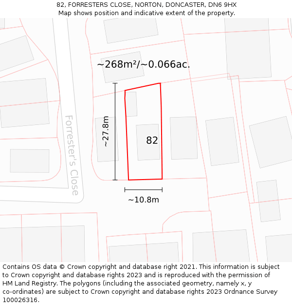 82, FORRESTERS CLOSE, NORTON, DONCASTER, DN6 9HX: Plot and title map
