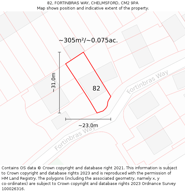 82, FORTINBRAS WAY, CHELMSFORD, CM2 9PA: Plot and title map