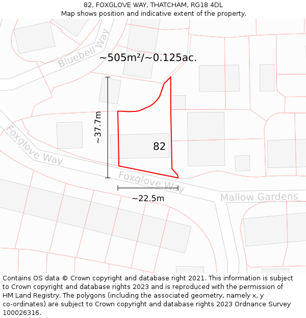 82, FOXGLOVE WAY, THATCHAM, RG18 4DL: Plot and title map