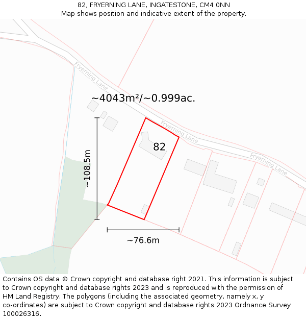 82, FRYERNING LANE, INGATESTONE, CM4 0NN: Plot and title map