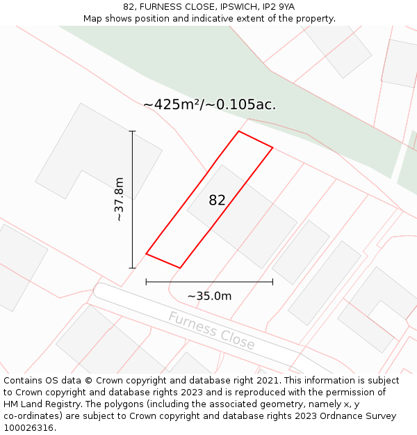 82, FURNESS CLOSE, IPSWICH, IP2 9YA: Plot and title map