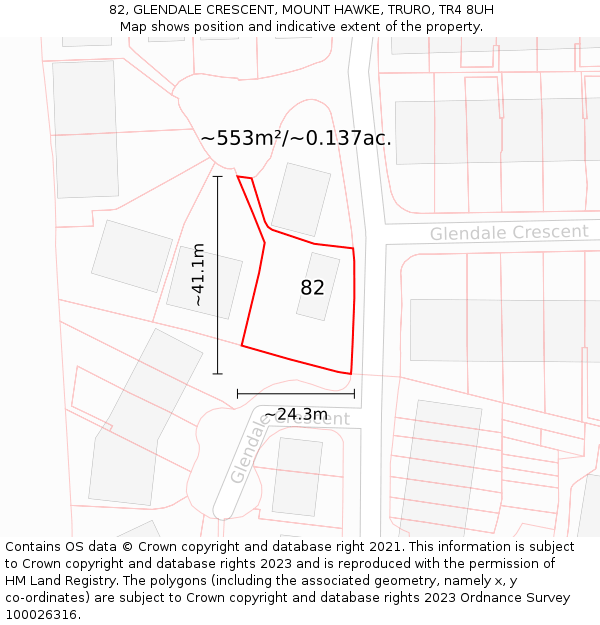 82, GLENDALE CRESCENT, MOUNT HAWKE, TRURO, TR4 8UH: Plot and title map