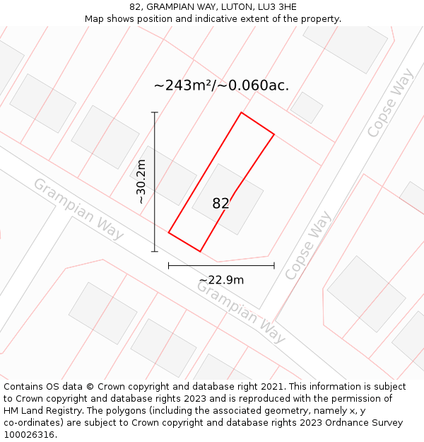 82, GRAMPIAN WAY, LUTON, LU3 3HE: Plot and title map