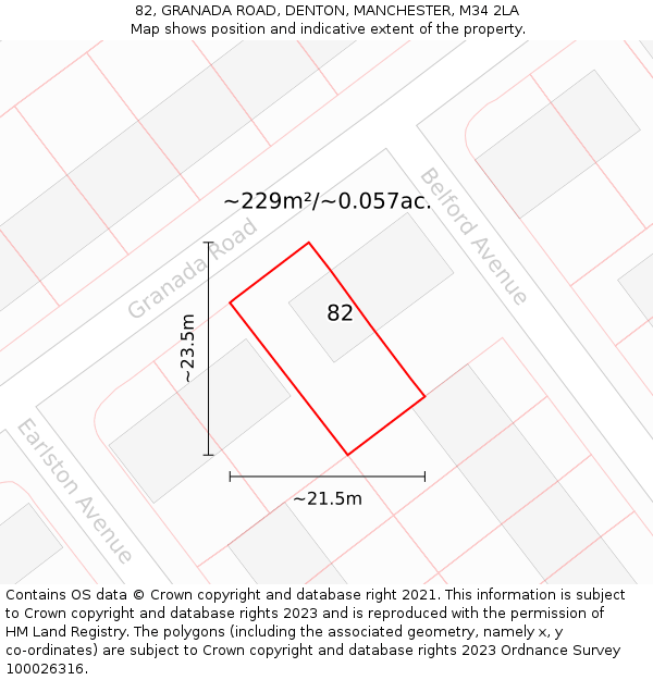 82, GRANADA ROAD, DENTON, MANCHESTER, M34 2LA: Plot and title map