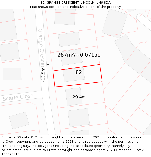 82, GRANGE CRESCENT, LINCOLN, LN6 8DA: Plot and title map