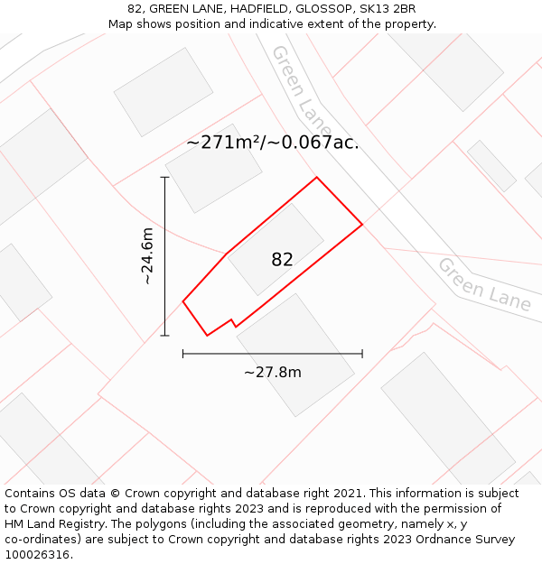 82, GREEN LANE, HADFIELD, GLOSSOP, SK13 2BR: Plot and title map