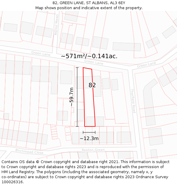 82, GREEN LANE, ST ALBANS, AL3 6EY: Plot and title map