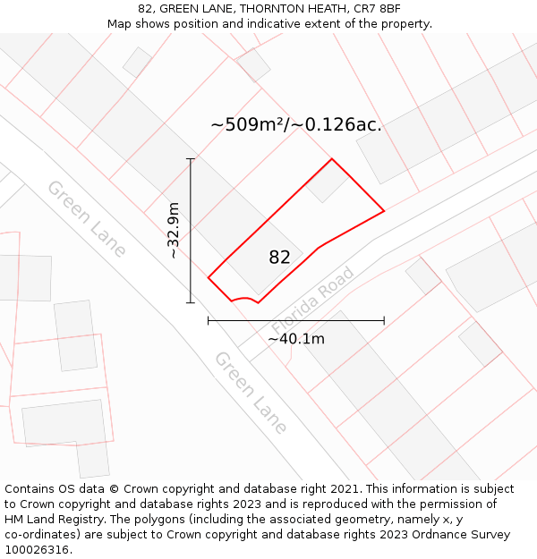 82, GREEN LANE, THORNTON HEATH, CR7 8BF: Plot and title map