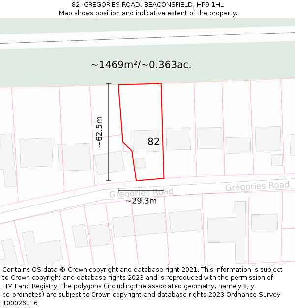 82, GREGORIES ROAD, BEACONSFIELD, HP9 1HL: Plot and title map