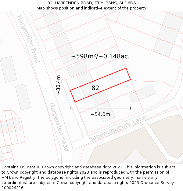 82, HARPENDEN ROAD, ST ALBANS, AL3 6DA: Plot and title map