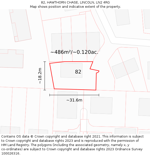 82, HAWTHORN CHASE, LINCOLN, LN2 4RG: Plot and title map
