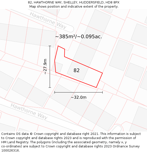 82, HAWTHORNE WAY, SHELLEY, HUDDERSFIELD, HD8 8PX: Plot and title map