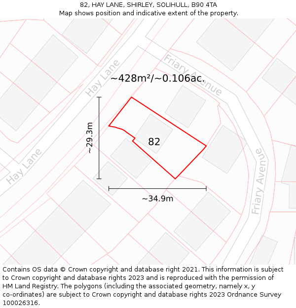 82, HAY LANE, SHIRLEY, SOLIHULL, B90 4TA: Plot and title map