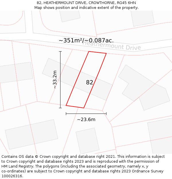 82, HEATHERMOUNT DRIVE, CROWTHORNE, RG45 6HN: Plot and title map