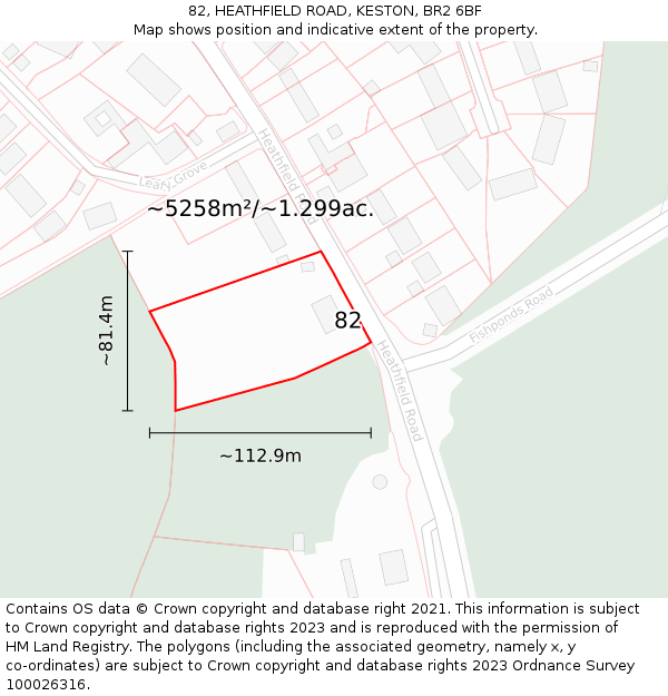 82, HEATHFIELD ROAD, KESTON, BR2 6BF: Plot and title map