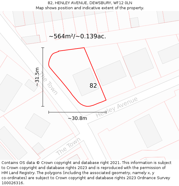 82, HENLEY AVENUE, DEWSBURY, WF12 0LN: Plot and title map