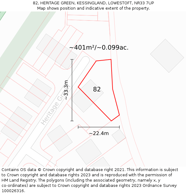 82, HERITAGE GREEN, KESSINGLAND, LOWESTOFT, NR33 7UP: Plot and title map