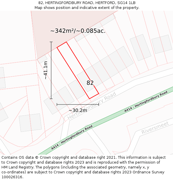 82, HERTINGFORDBURY ROAD, HERTFORD, SG14 1LB: Plot and title map