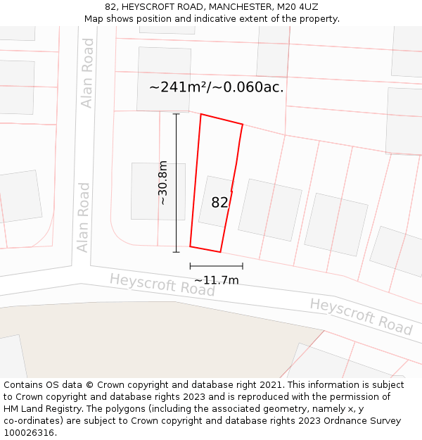 82, HEYSCROFT ROAD, MANCHESTER, M20 4UZ: Plot and title map