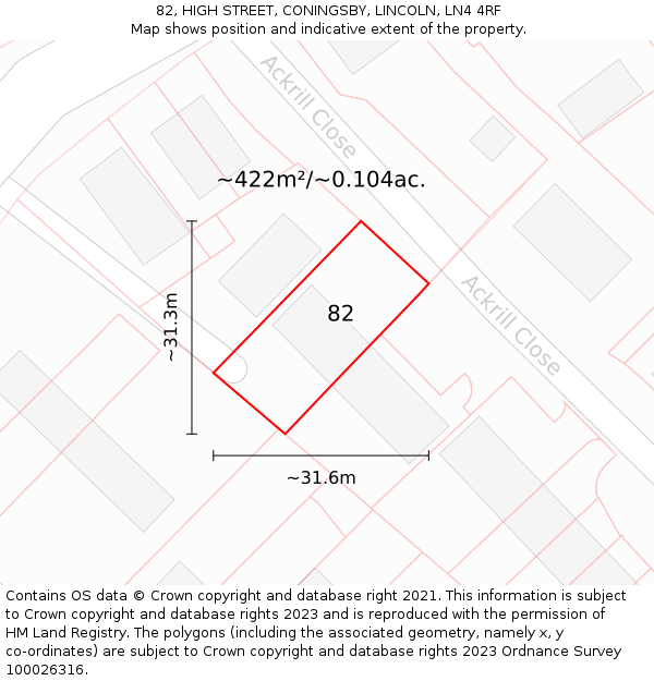 82, HIGH STREET, CONINGSBY, LINCOLN, LN4 4RF: Plot and title map