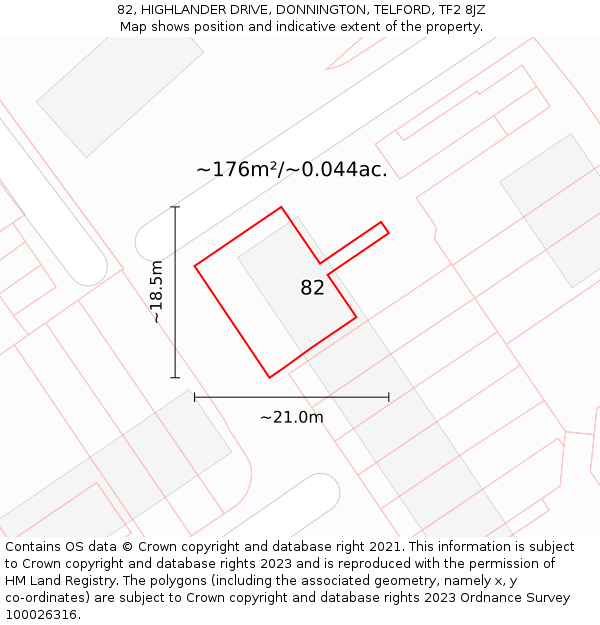 82, HIGHLANDER DRIVE, DONNINGTON, TELFORD, TF2 8JZ: Plot and title map