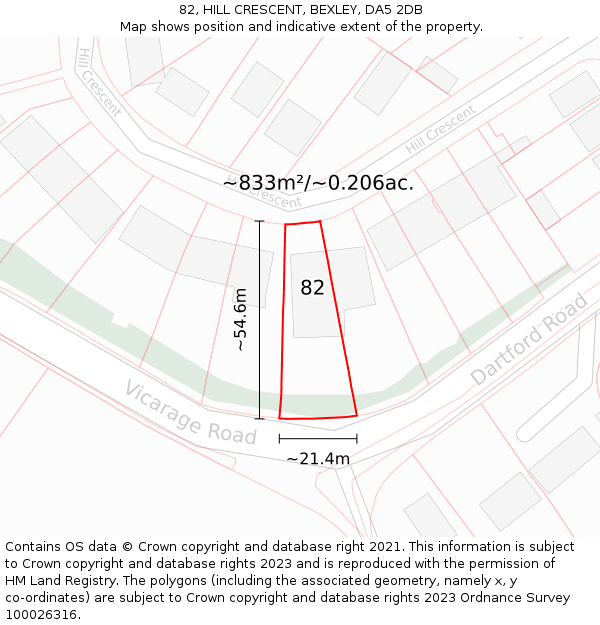 82, HILL CRESCENT, BEXLEY, DA5 2DB: Plot and title map